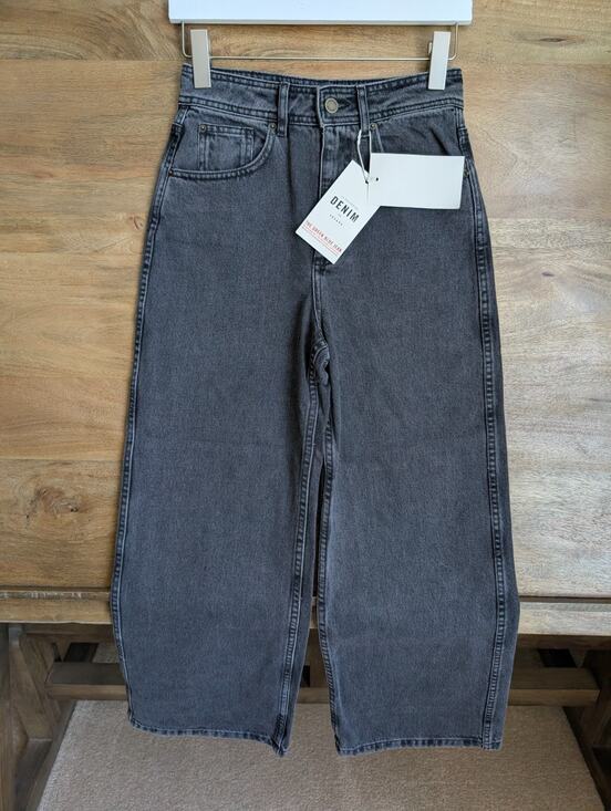 Sezane Denim - NWT Sézane Le Crop Jeans Womens 34 Dark Gray Denim Stretch Relaxed Fit Wide Leg